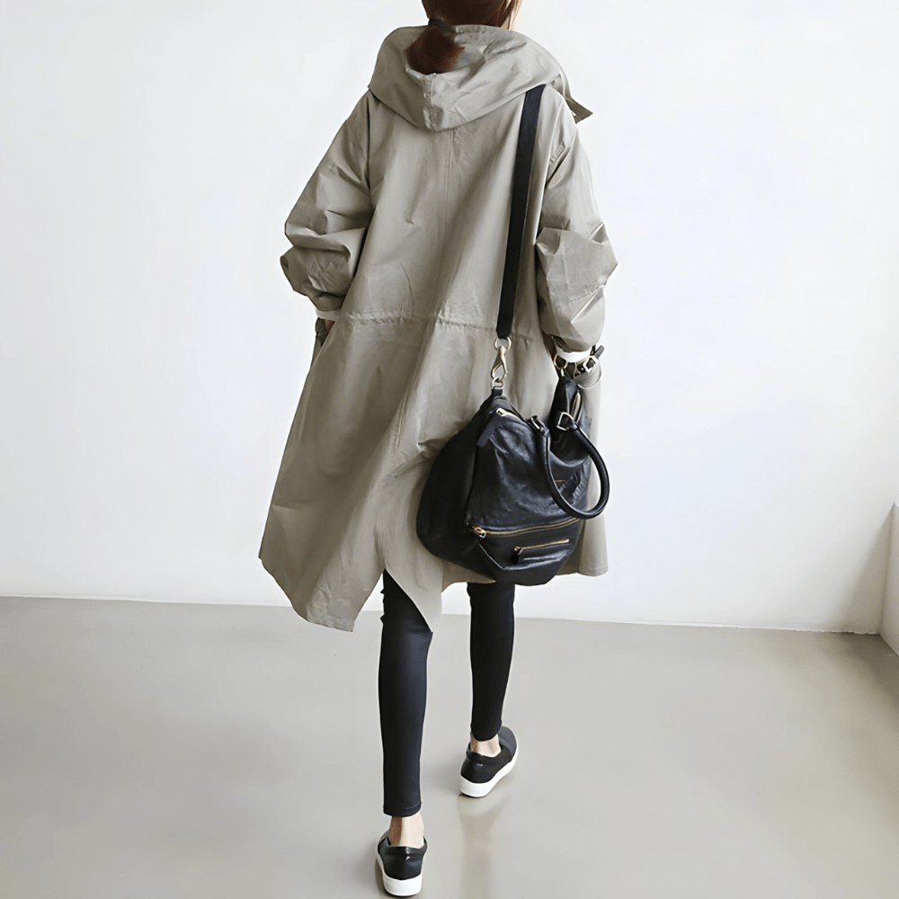 Women's Long Jacket With Hood And Pockets | Trench Coat