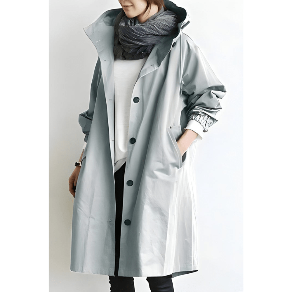 Women's Long Jacket With Hood And Pockets | Trench Coat