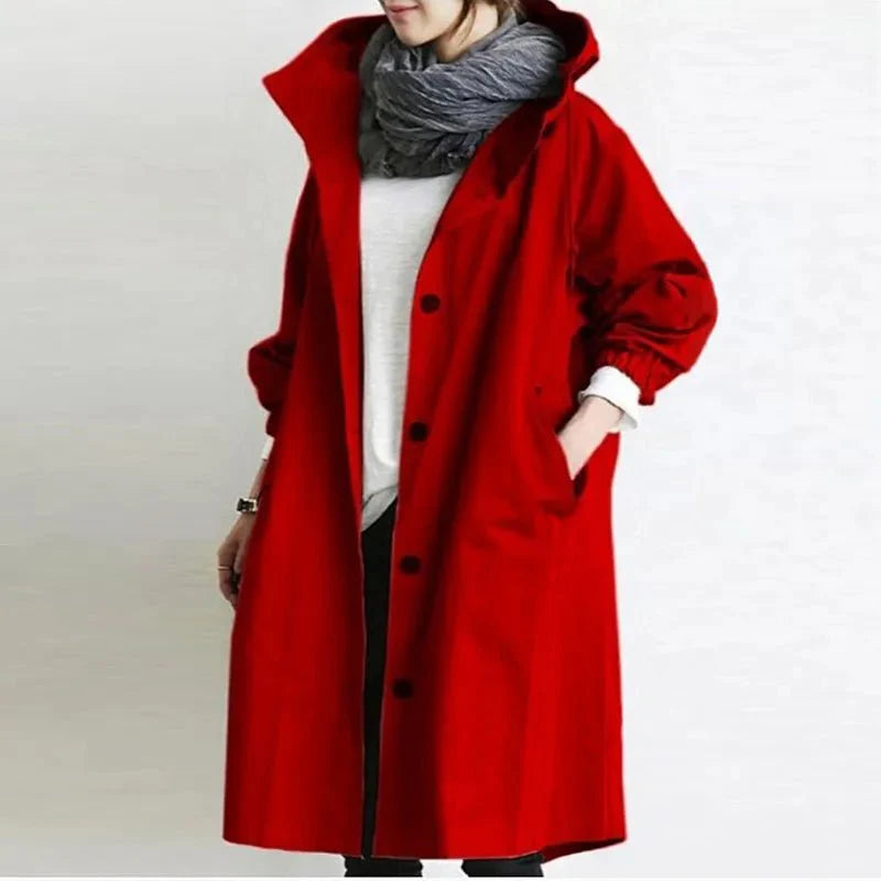 Women's Long Jacket With Hood And Pockets | Trench Coat