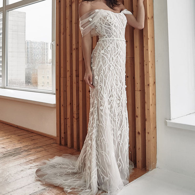 Women's Wedding Dress Off-Shoulder | Embroidered