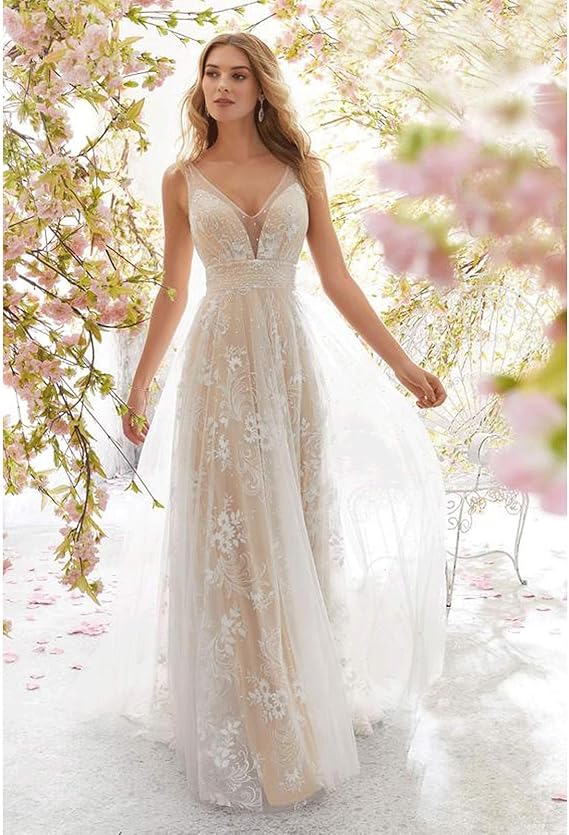 Women's Wedding Dress V-Neck | Floral Lace