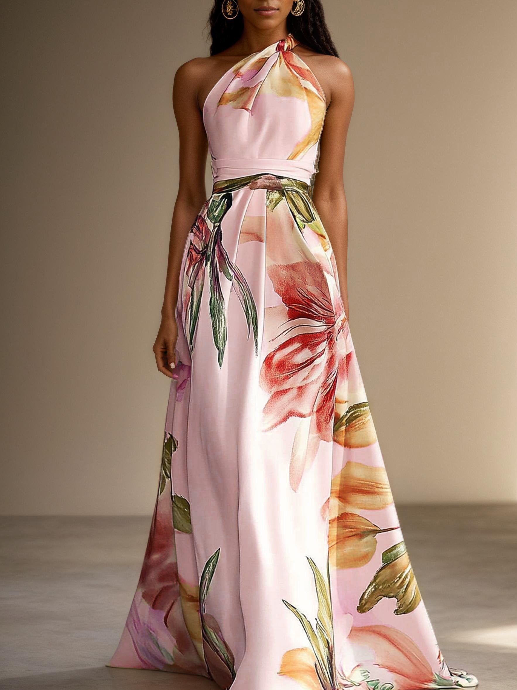 Women's Wedding Guest Dress Halterneck Floral | Maxi