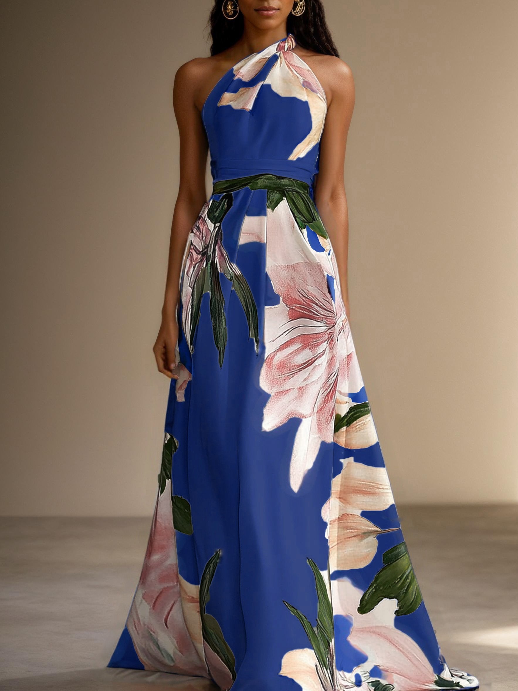 Women's Wedding Guest Dress Halterneck Floral | Maxi