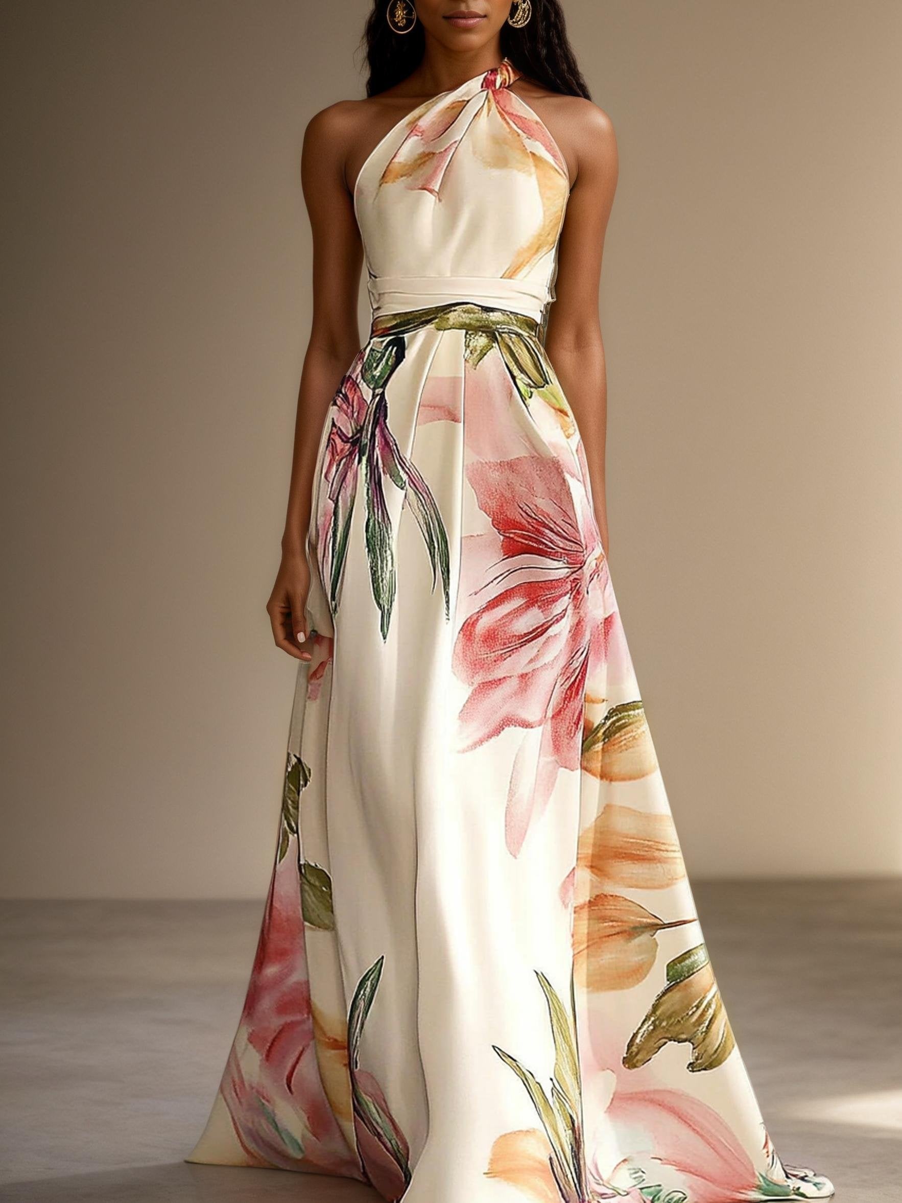 Women's Wedding Guest Dress Halterneck Floral | Maxi