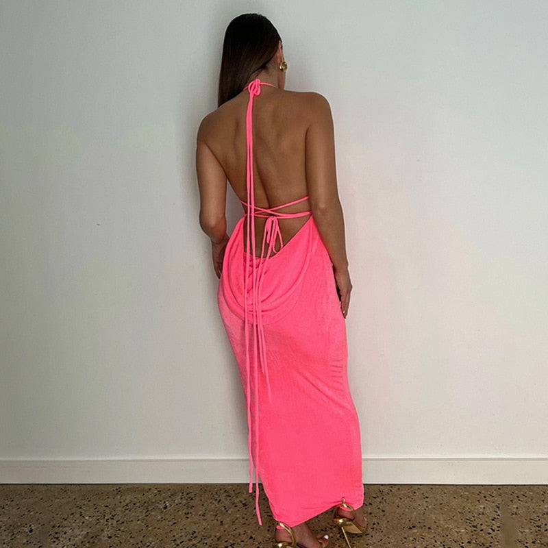 Women’s Backless Prom Dress with Tie Straps and Low Back | Elegant