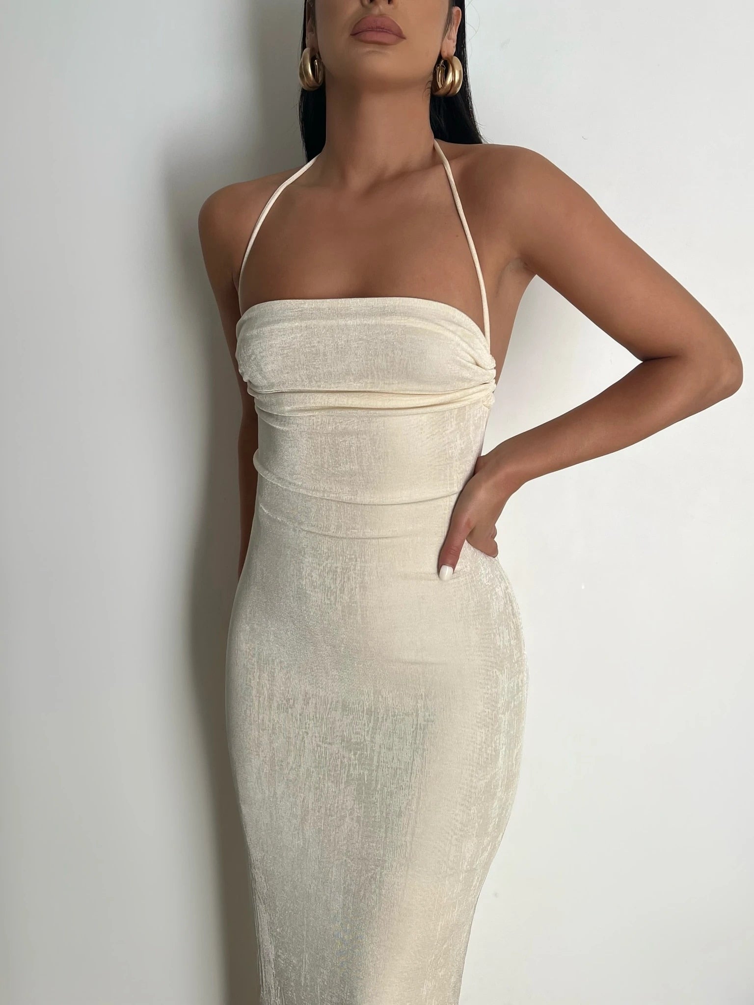 Women’s Backless Prom Dress with Tie Straps and Low Back | Elegant