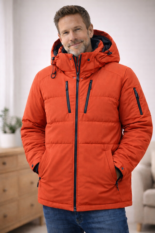 Warm Men's Puffer Jacket with Hood