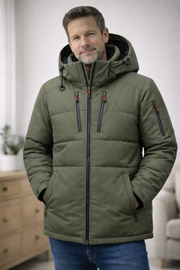Warm Men's Puffer Jacket with Hood
