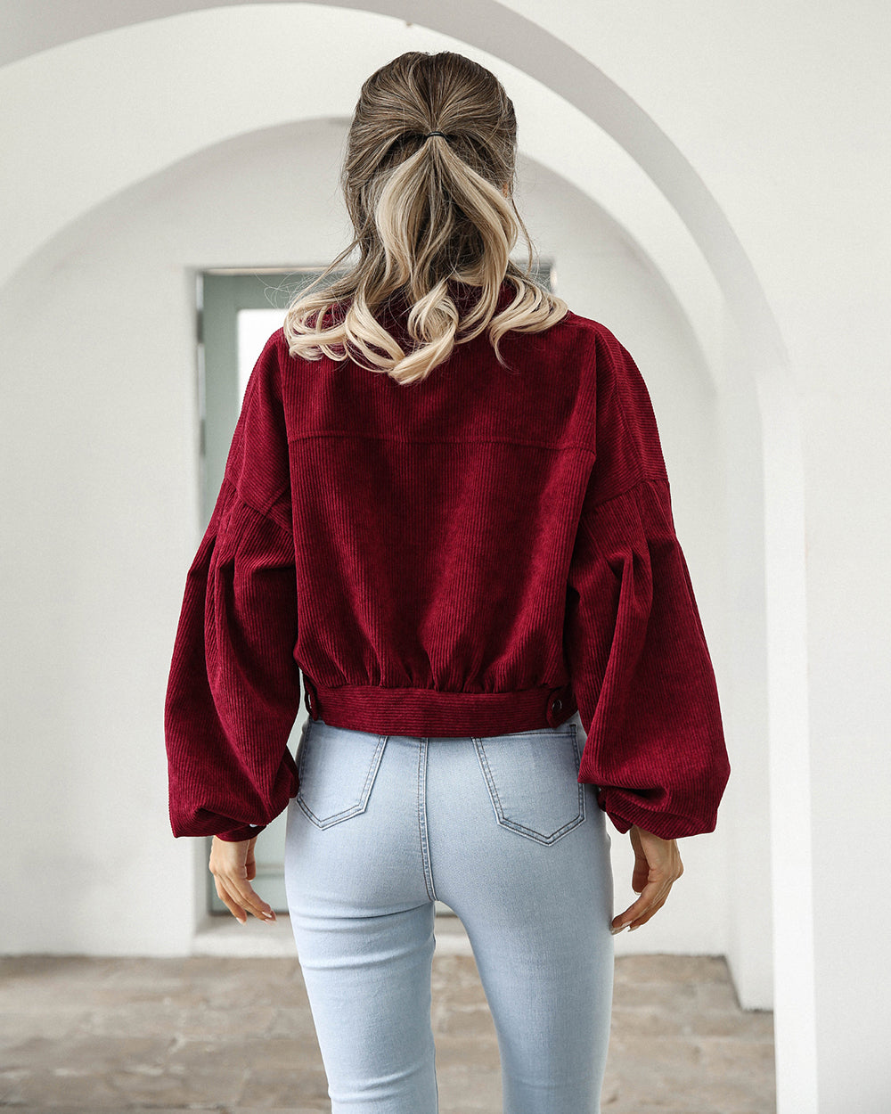 Balloon Sleeve Cropped Women’s Jacket | Button-Up