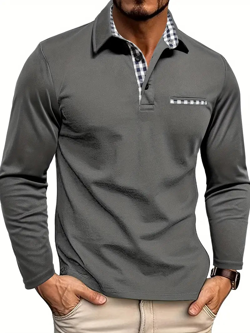 Callum | Men's Long Sleeve Polo Shirt | Checked Detail