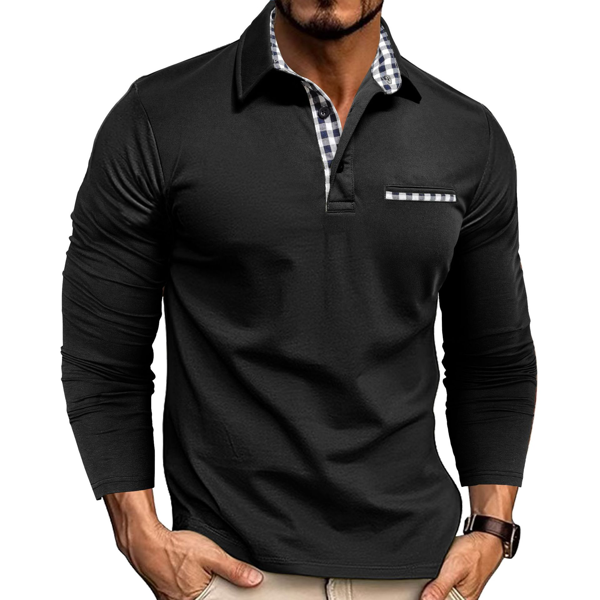 Callum | Men's Long Sleeve Polo Shirt | Checked Detail