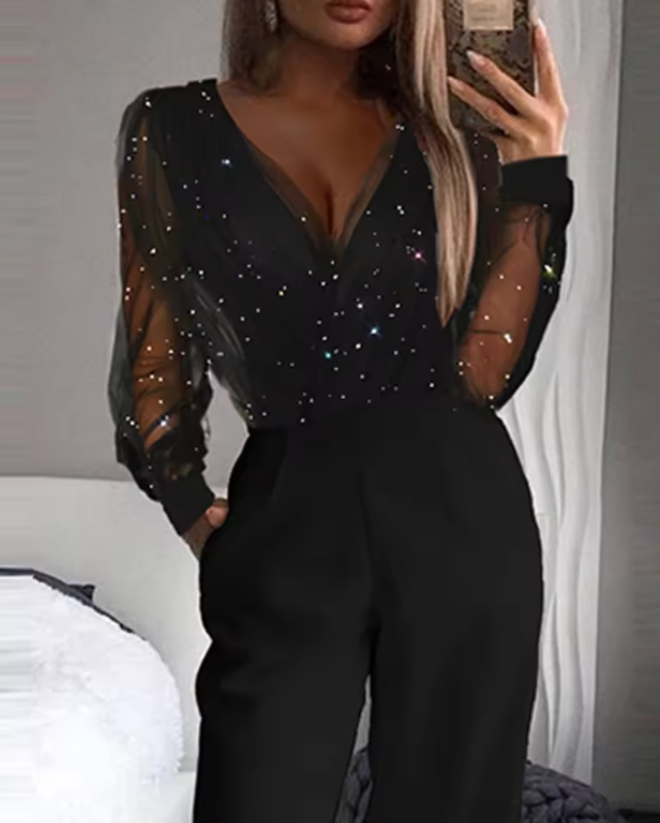 Christmas Party Outfit Women's Jumpsuit Mesh | Wide Leg