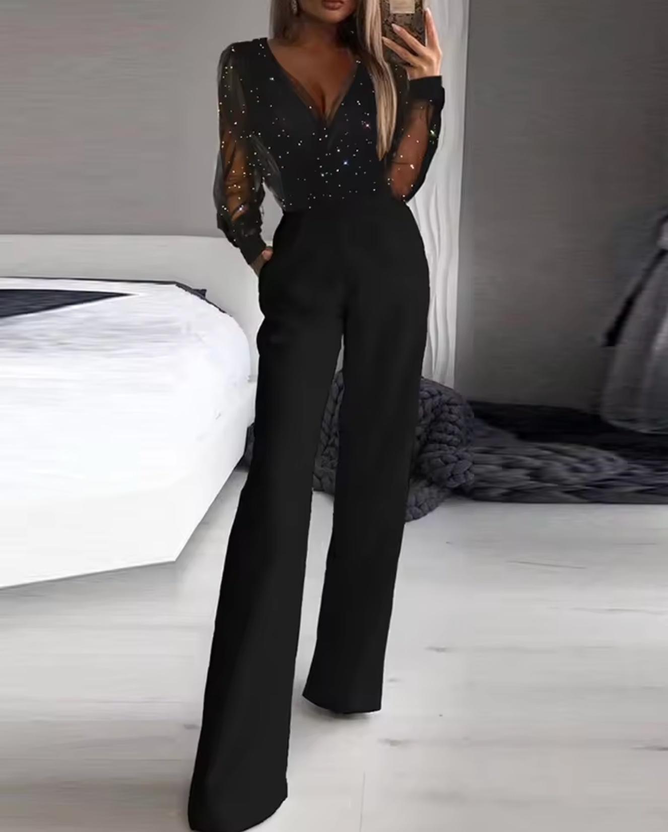 Christmas Party Outfit Women's Jumpsuit Mesh | Wide Leg