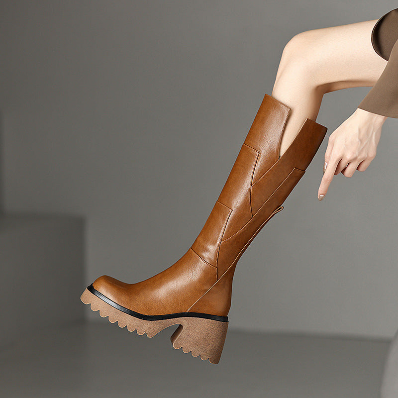 Chunky Women's Knee High Boots With Side Zip | Platform