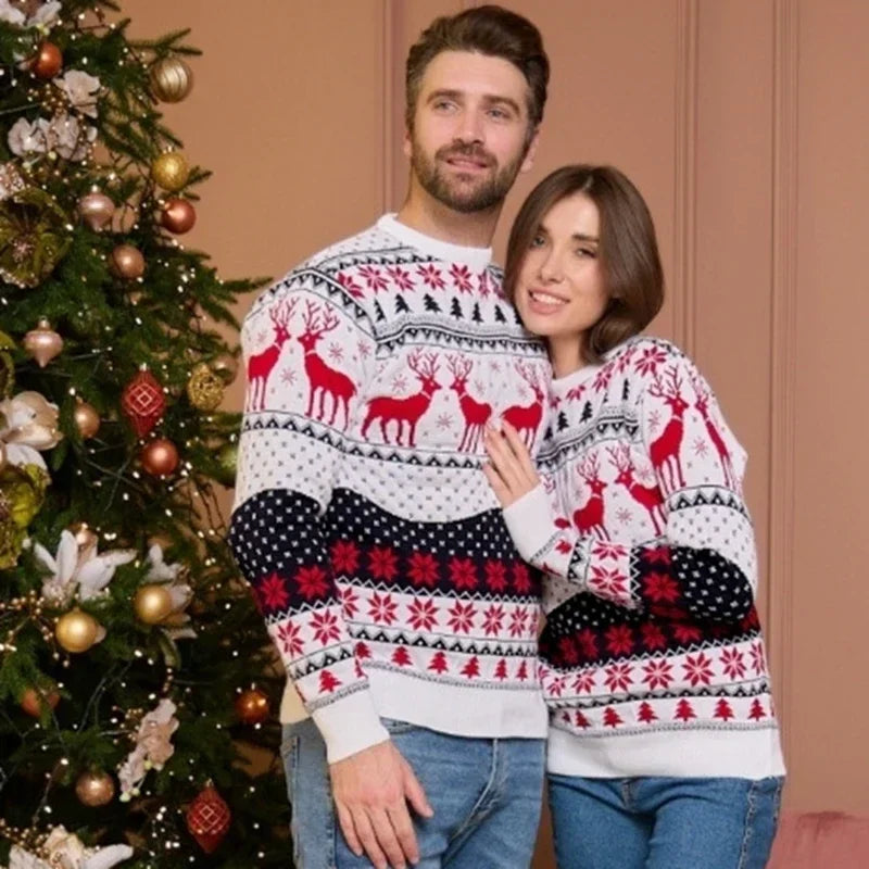 Couples Christmas Jumpers Reindeer Pattern | Matching Festive