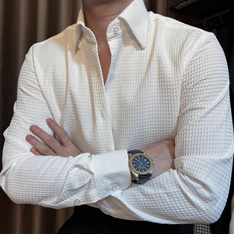 Daniel – Textured Dress Shirt with Tapered Fit and Spread Collar