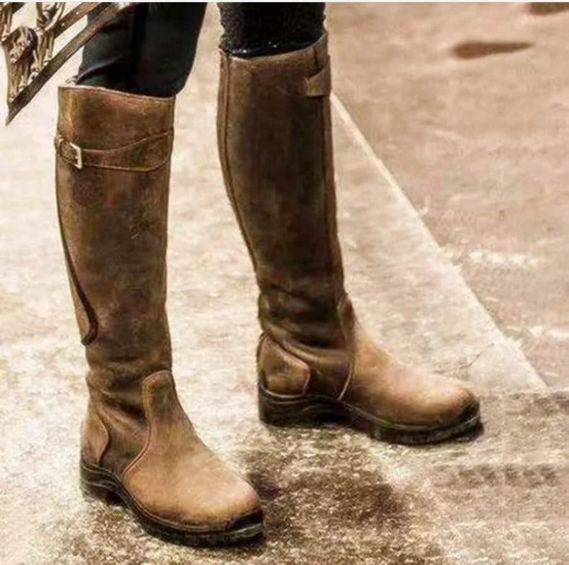 Durable Women's Knee High Boots With Buckle Detail