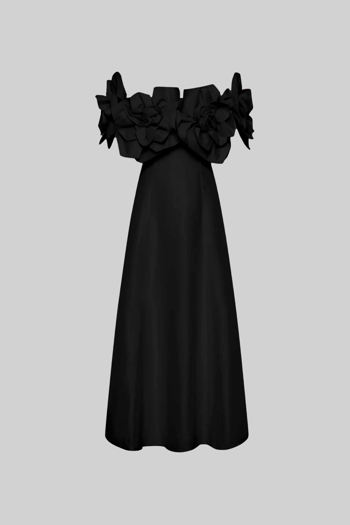 Elegant Women's Black Floral Off Shoulder Dress | Maxi