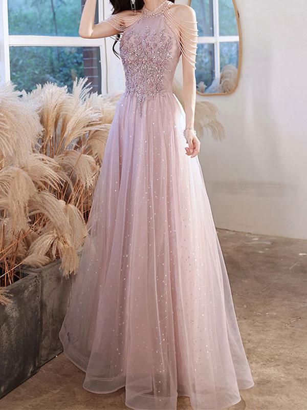 Elegant Women's Prom Dress With Beaded Bodice | Maxi Gown