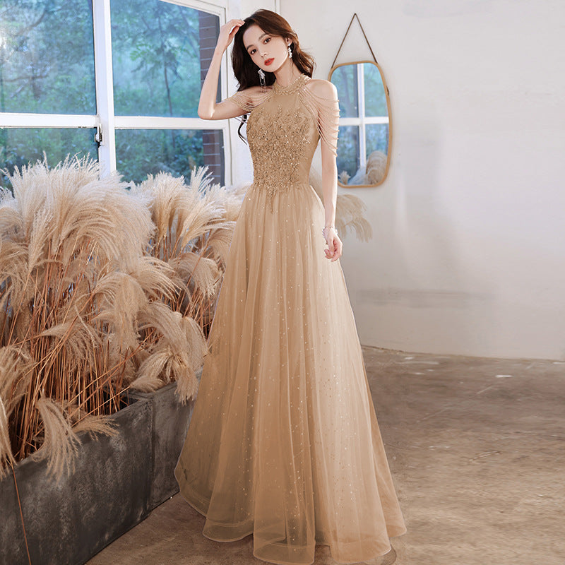 Elegant Women's Prom Dress With Beaded Bodice | Maxi Gown