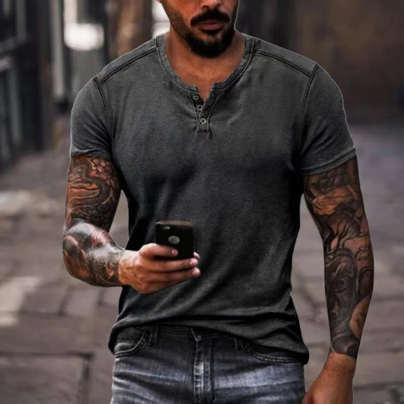 Enzo | Men's Fitted Henley Shirt | Short Sleeve