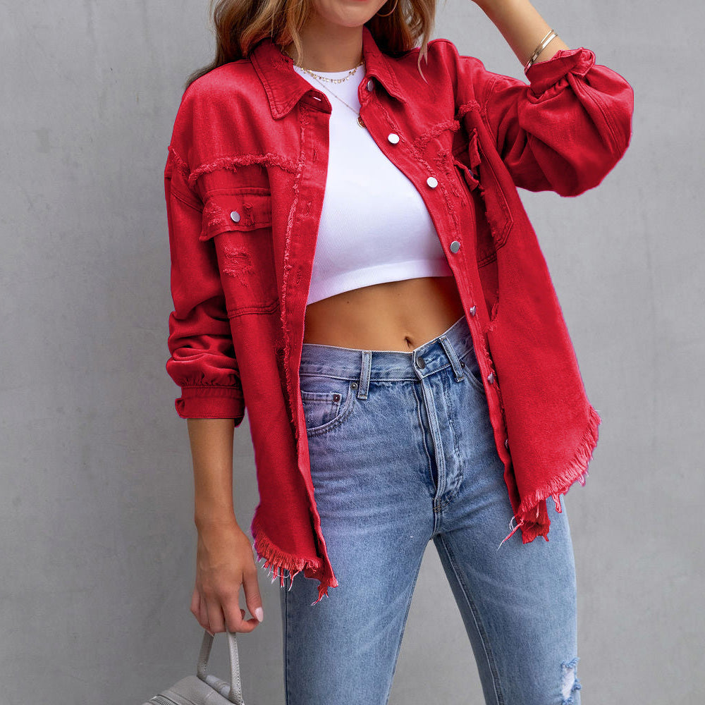 Frayed Hem Longline Women's Jackets | Button-Up
