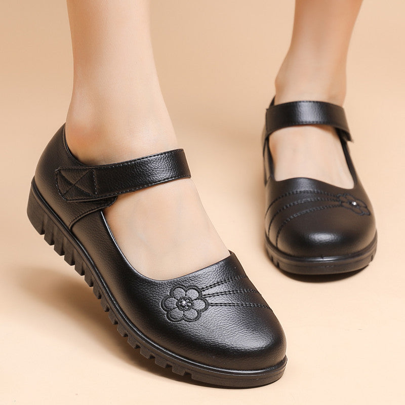 Girls' Comfortable School Shoes With Velcro Strap | Flower Design
