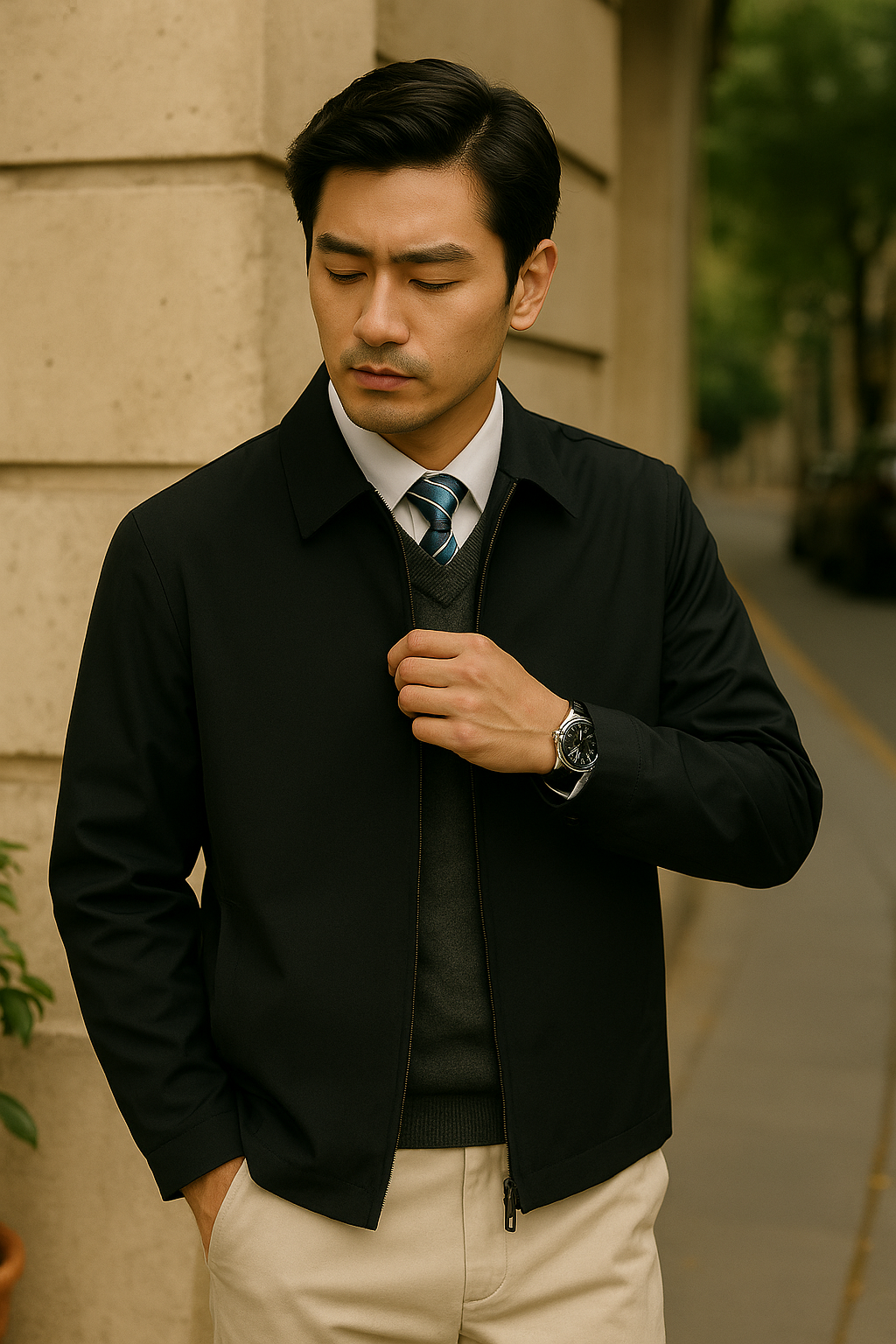 Josh – Smart Casual Jacket with Zip Closure and Shirt Collar