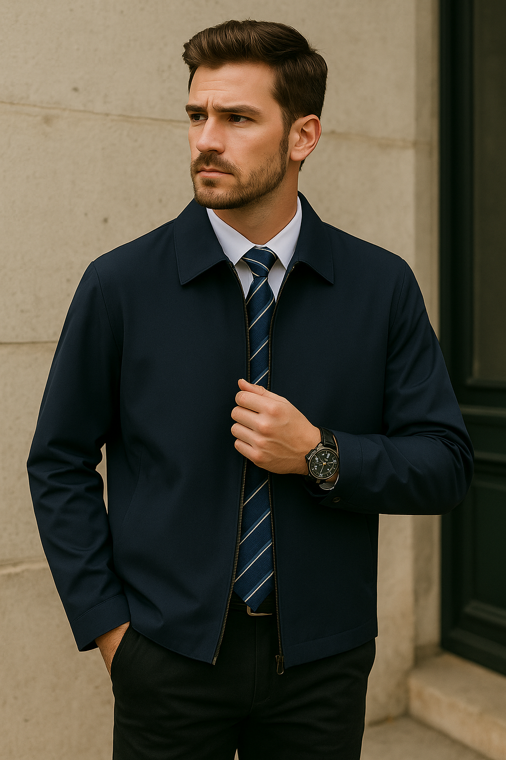 Josh – Smart Casual Jacket with Zip Closure and Shirt Collar