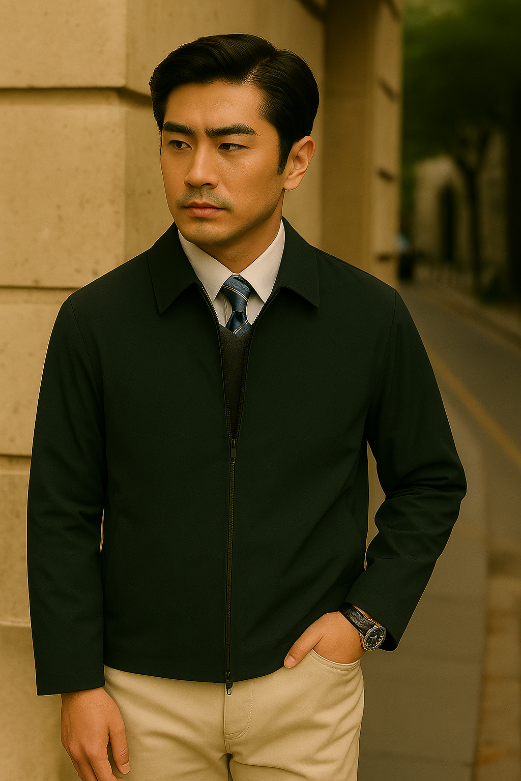 Josh – Smart Casual Jacket with Zip Closure and Shirt Collar