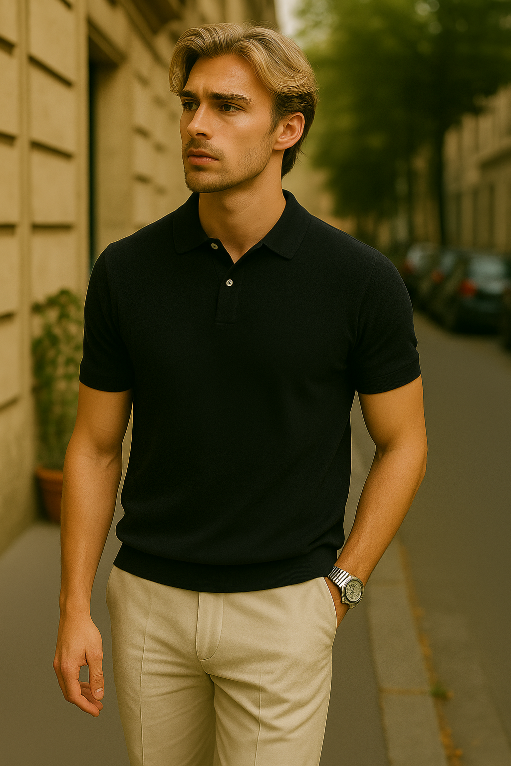 Julian – Fine Knit Polo Shirt with Ribbed Hems and Tailored Fit