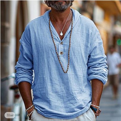 Men's Summer Long Sleeve Henley Shirt