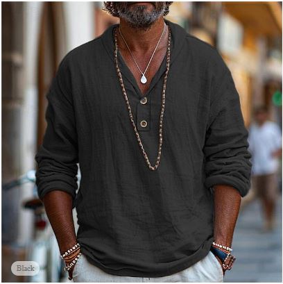 Men's Summer Long Sleeve Henley Shirt