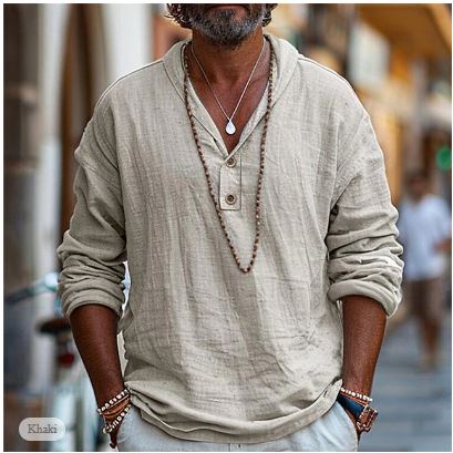 Leandro | Men's Summer Long Sleeve Henley Shirt
