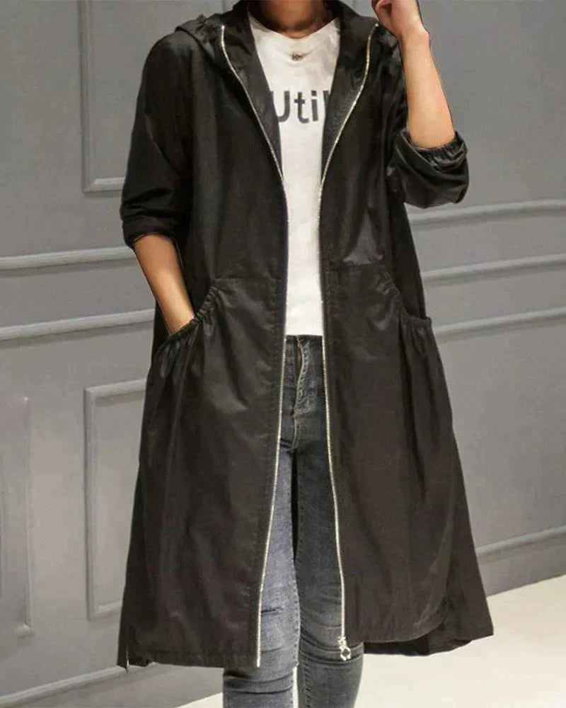 Long Women's Rain Jacket With Hood | Lightweight