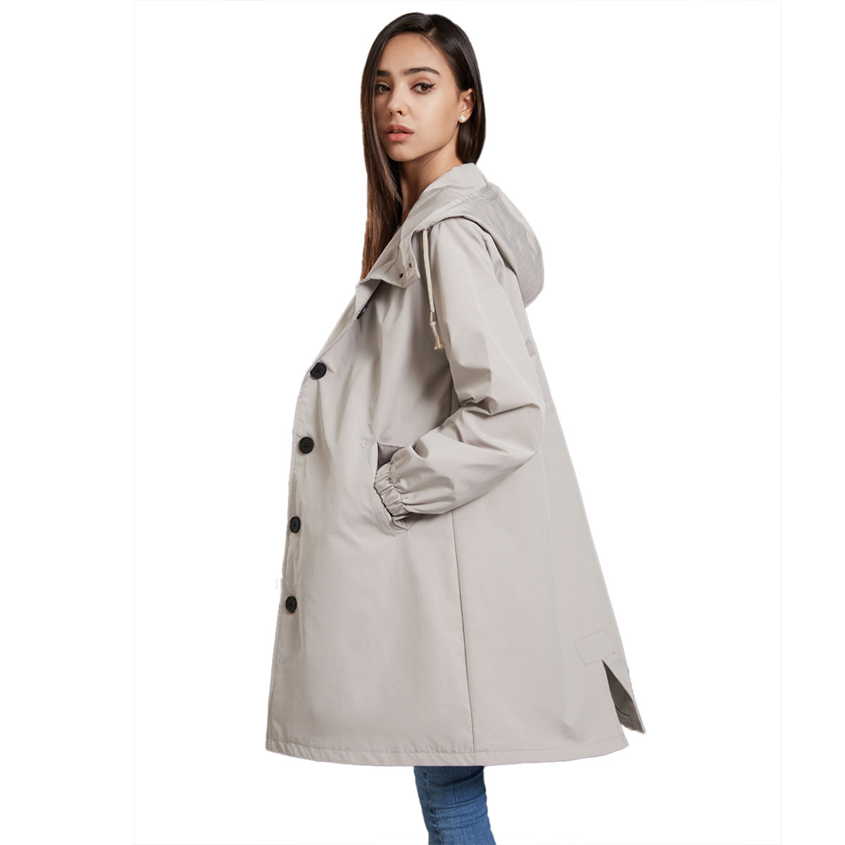 Loose Rain Jacket for Women with Hood | Long