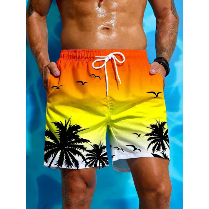 Manuele | Men's Summer Tropical Palm Print Swimming Trunks