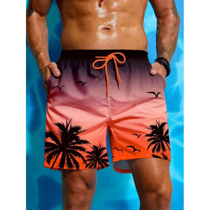 Manuele | Men's Summer Tropical Palm Print Swimming Trunks