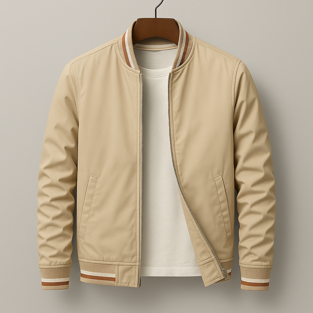 Men's Bomber Jacket With Striped Trim | Zip Up