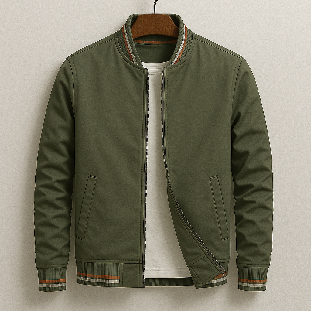 Men's Bomber Jacket With Striped Trim | Zip Up