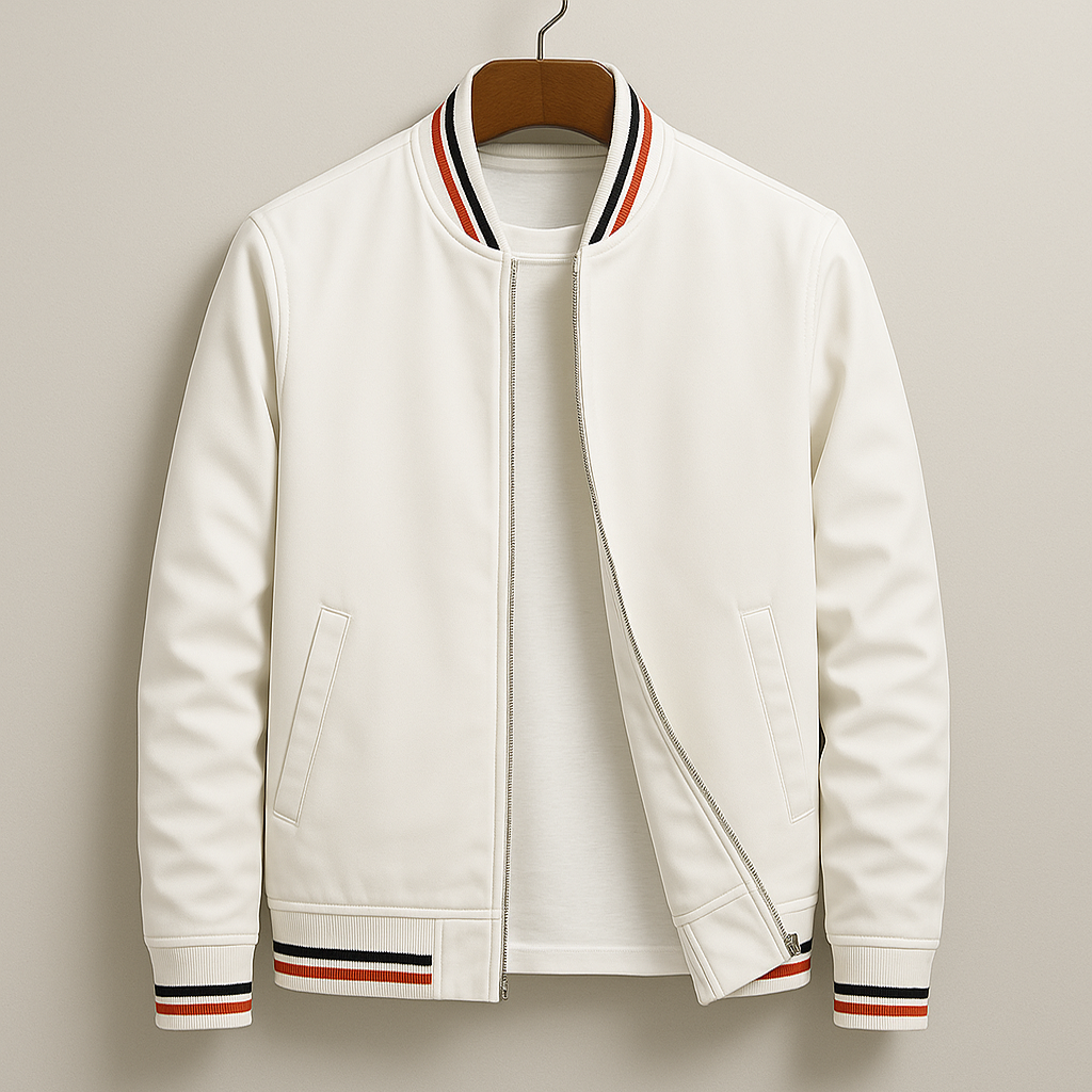 Men's Bomber Jacket With Striped Trim | Zip Up
