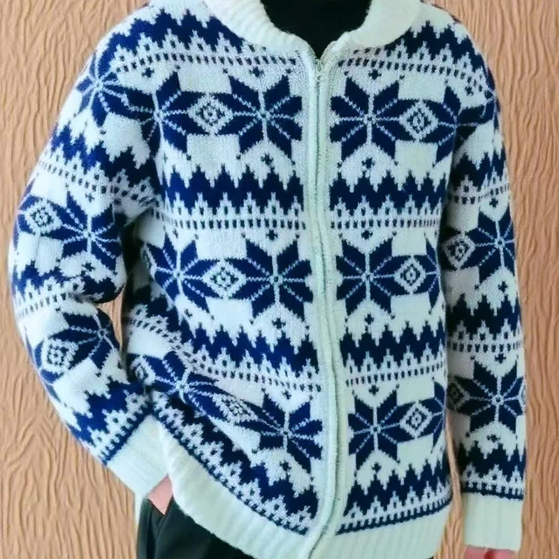 Men's Christmas Cardigan Zip Up Knit | Snowflake
