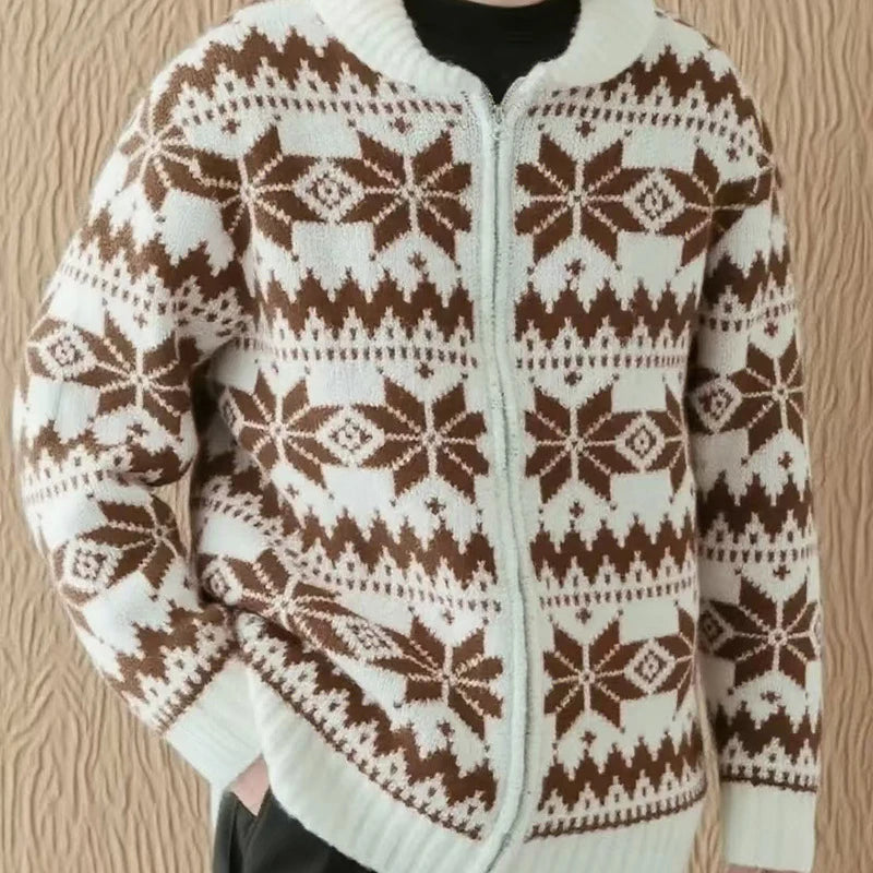 Men's Christmas Cardigan Zip Up Knit | Snowflake