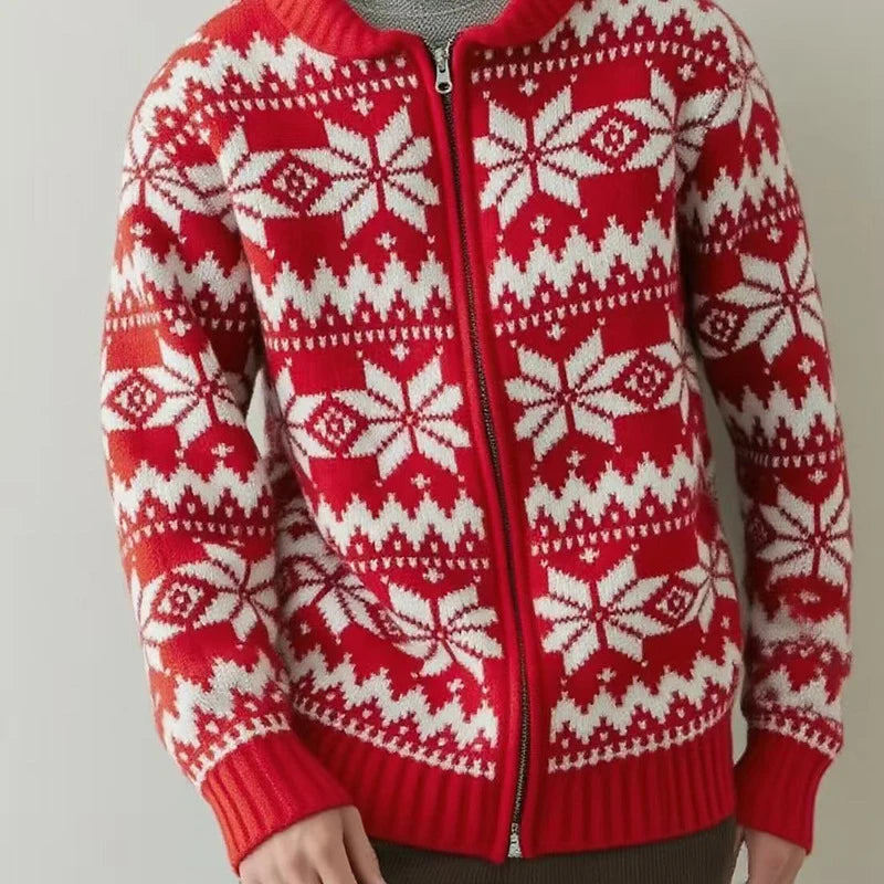 Men's Christmas Cardigan Zip Up Knit | Snowflake