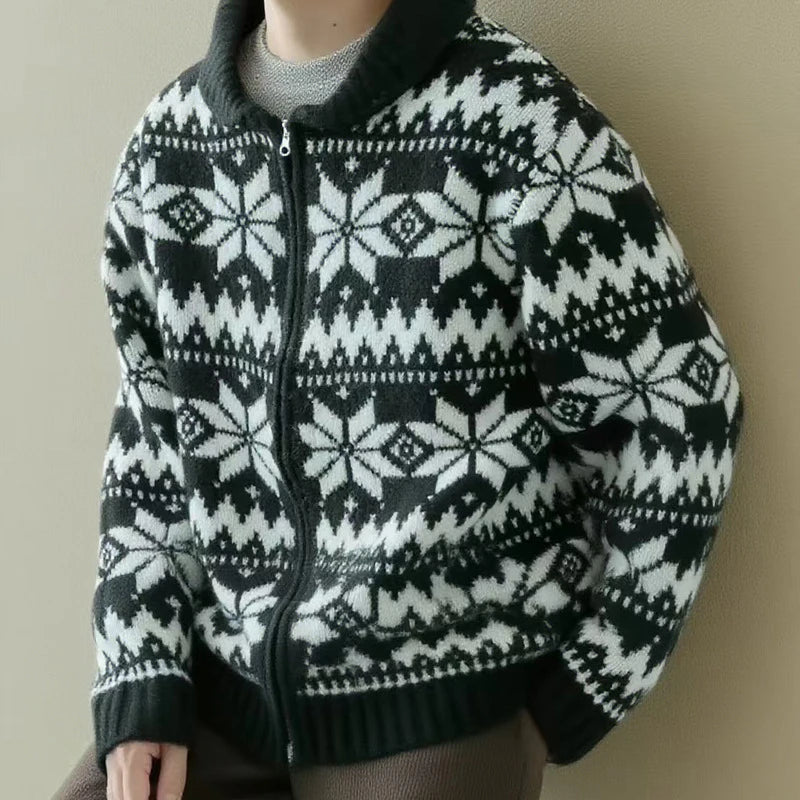 Men's Christmas Cardigan Zip Up Knit | Snowflake