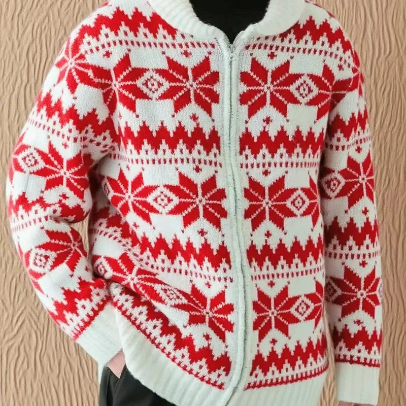 Men's Christmas Cardigan Zip Up Knit | Snowflake