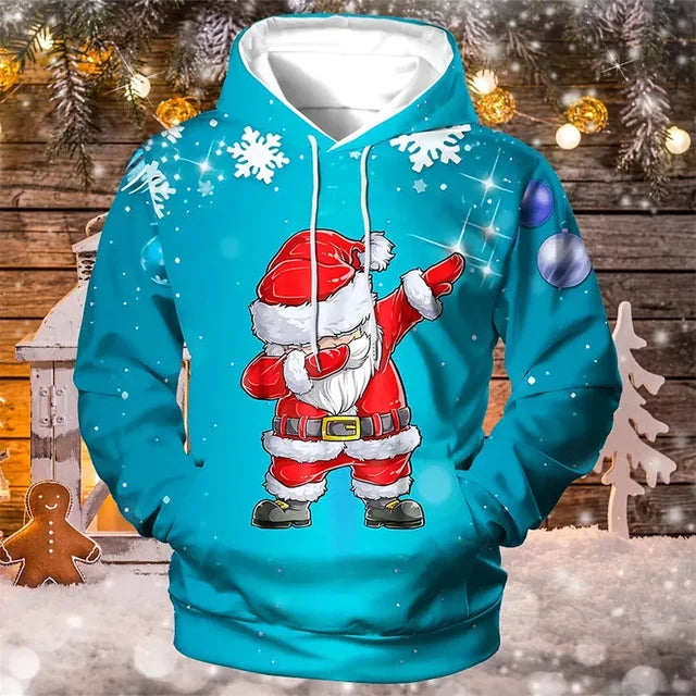 Men's Christmas Hoodie Santa Print | Festive