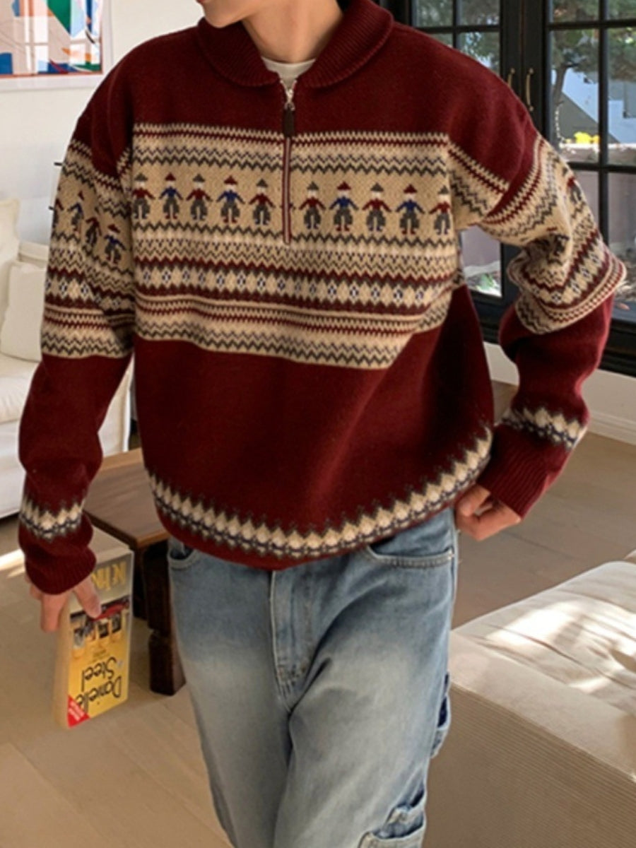 Men's Christmas Jumper Half Zip Knit | Nordic