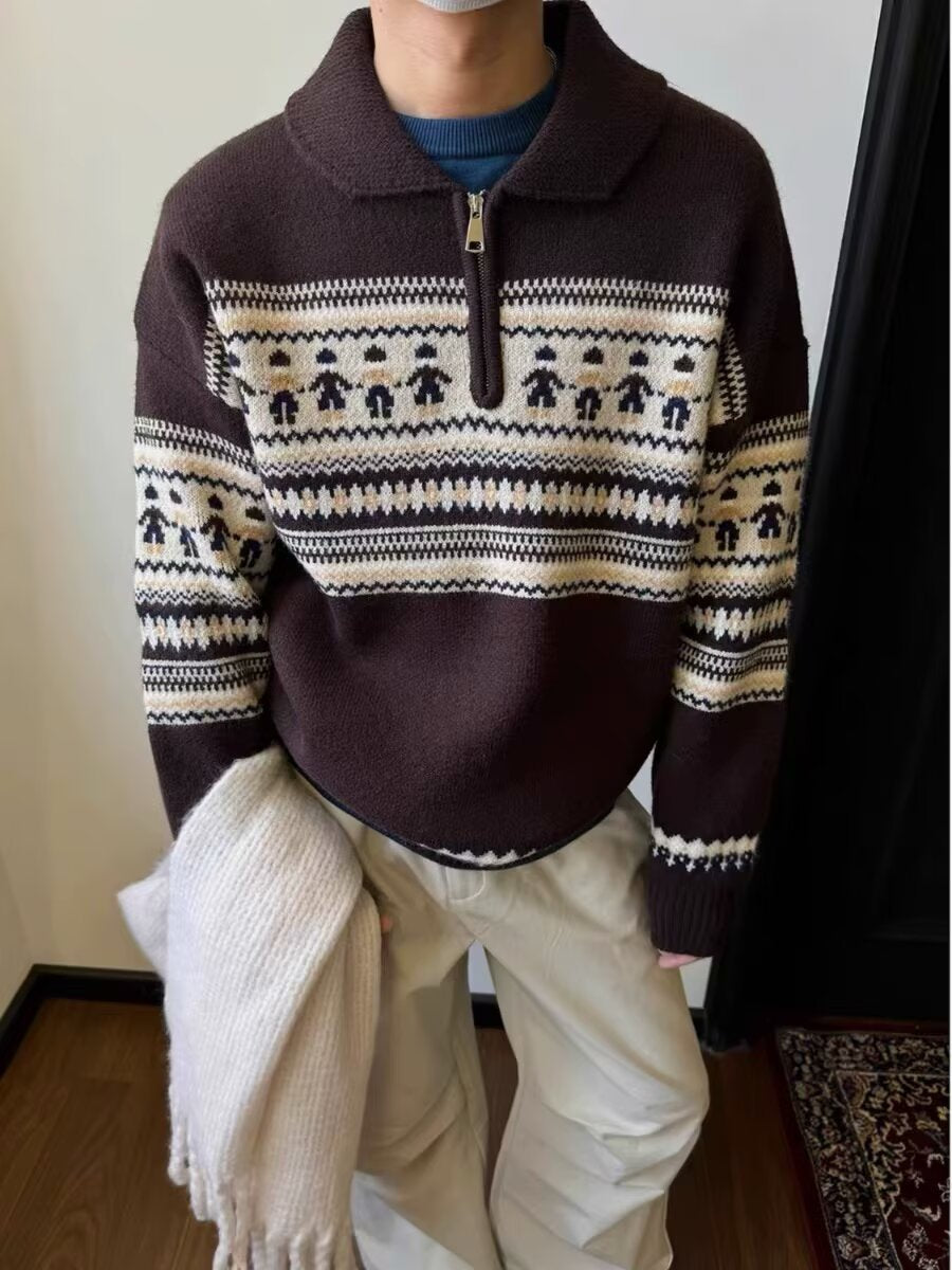 Men's Christmas Jumper Half Zip Knit | Nordic