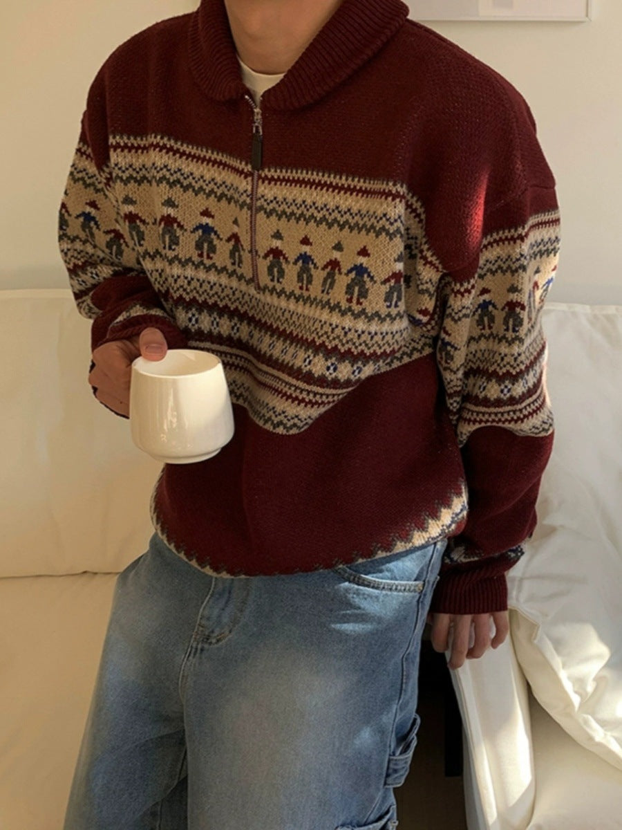 Men's Christmas Jumper Half Zip Knit | Nordic